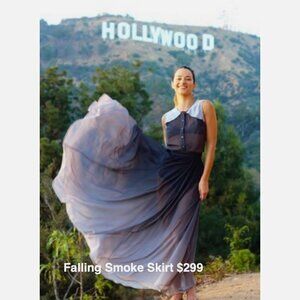 Lauren Damelian Falling Smoke Ombre Gray Sheer Maxi Skirt